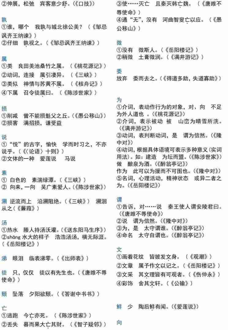 初中语文文言文重点字词归纳整理_初中语文文言文重点字词归纳
