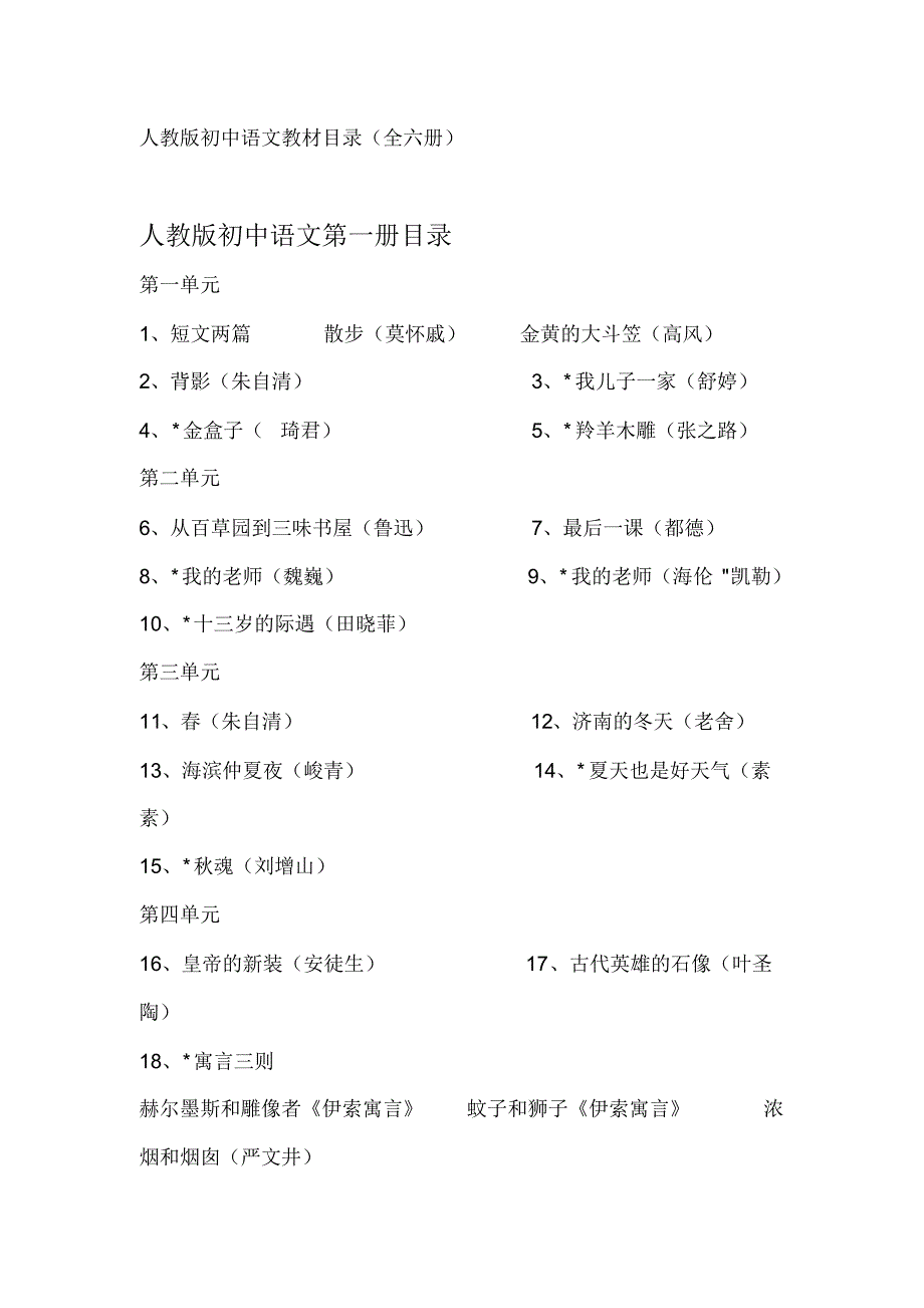 初中语文目录最新(初中语文目录部编版目录)